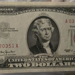 Series 1963 $2 United States Note (also known as a "Red Seal" note).